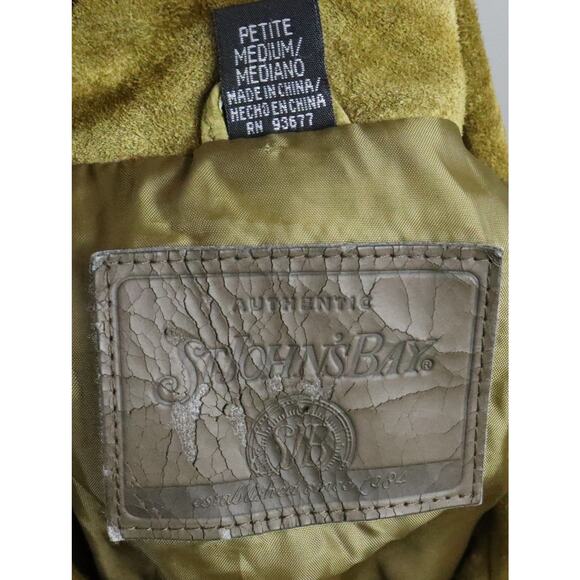 Vintage 90s Y2K St Johns Bay Tan Suede Leather Jacket Womens Petite Medium Chore - Picture 6 of 8